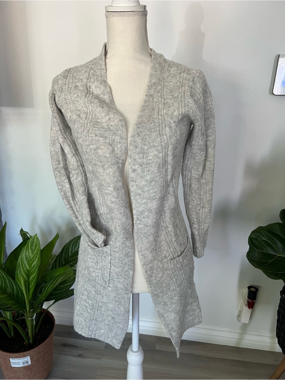 Ashley By 26 International Light Gray Open-Front Longline Cardigan